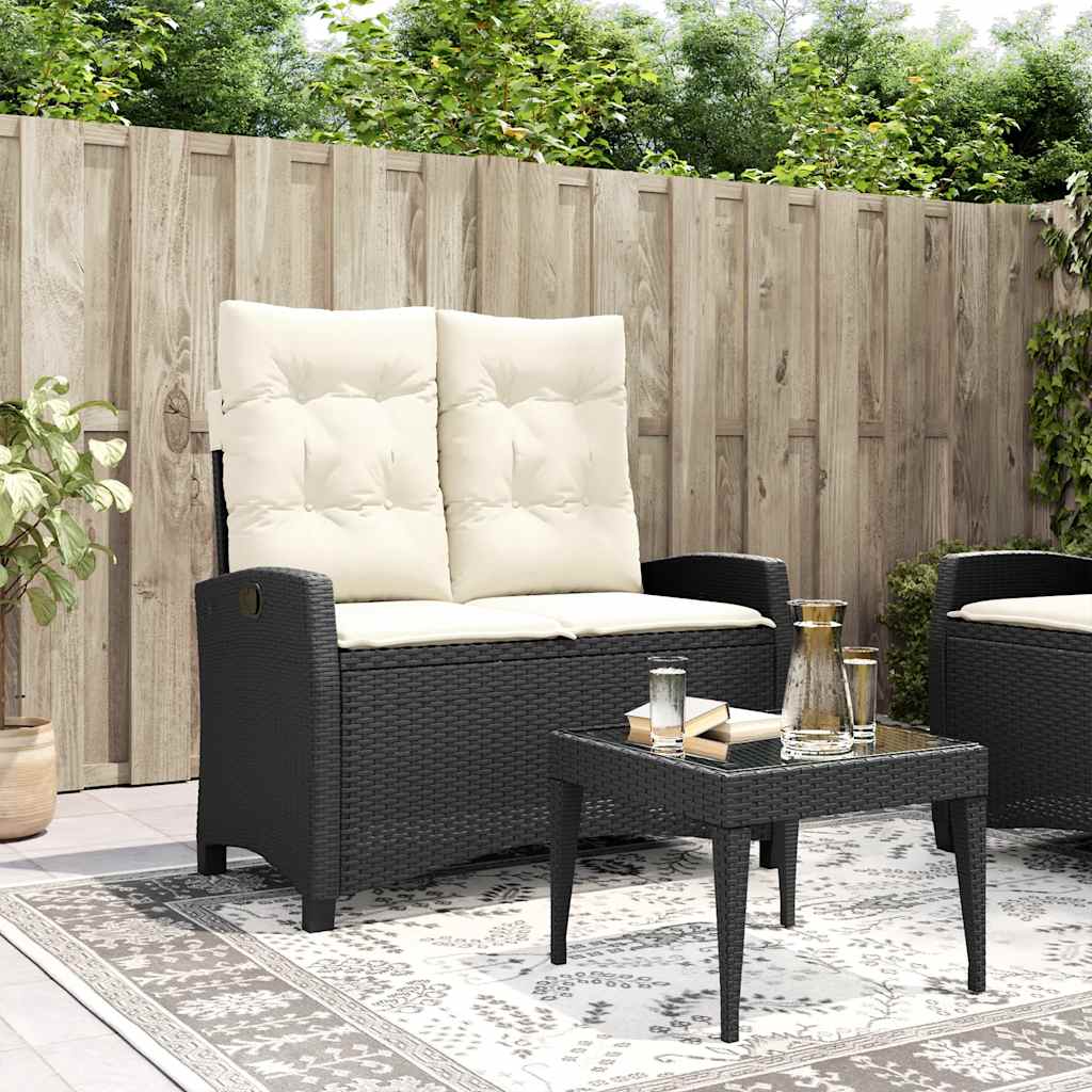 Garden reclining armchair with cushions black synthetic rattan
