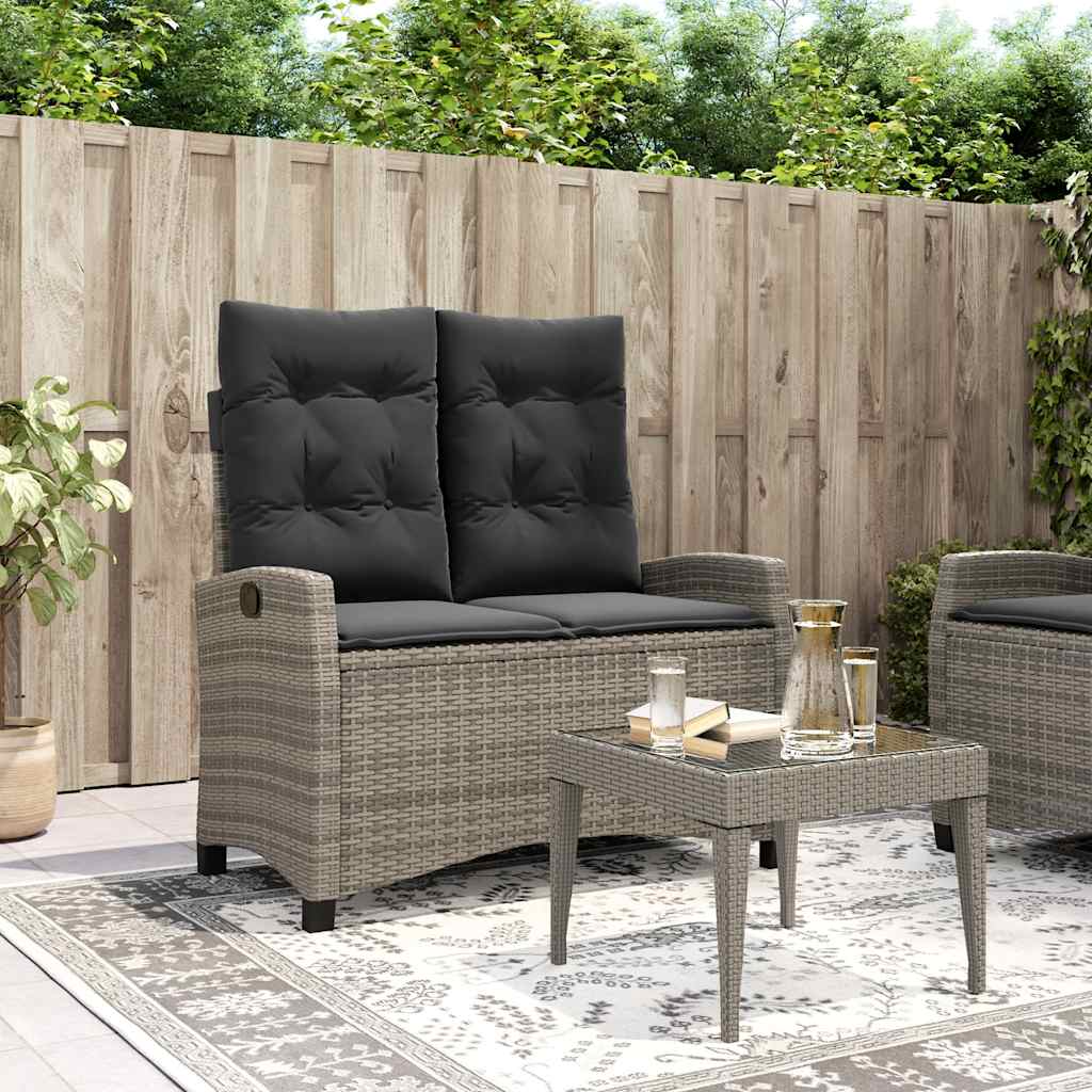 Reclining garden armchair with cushions grey synthetic rattan