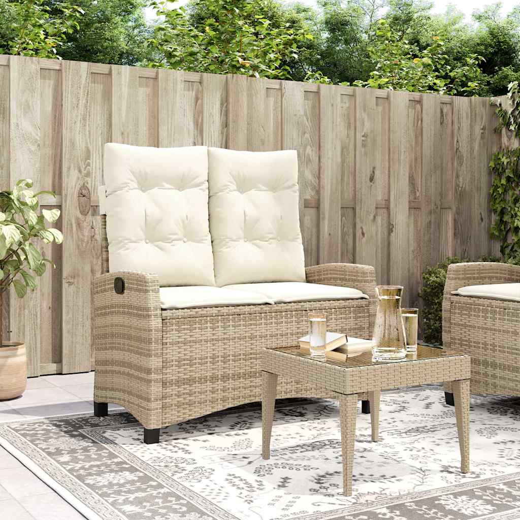 Reclining garden armchair with cushions in beige synthetic rattan