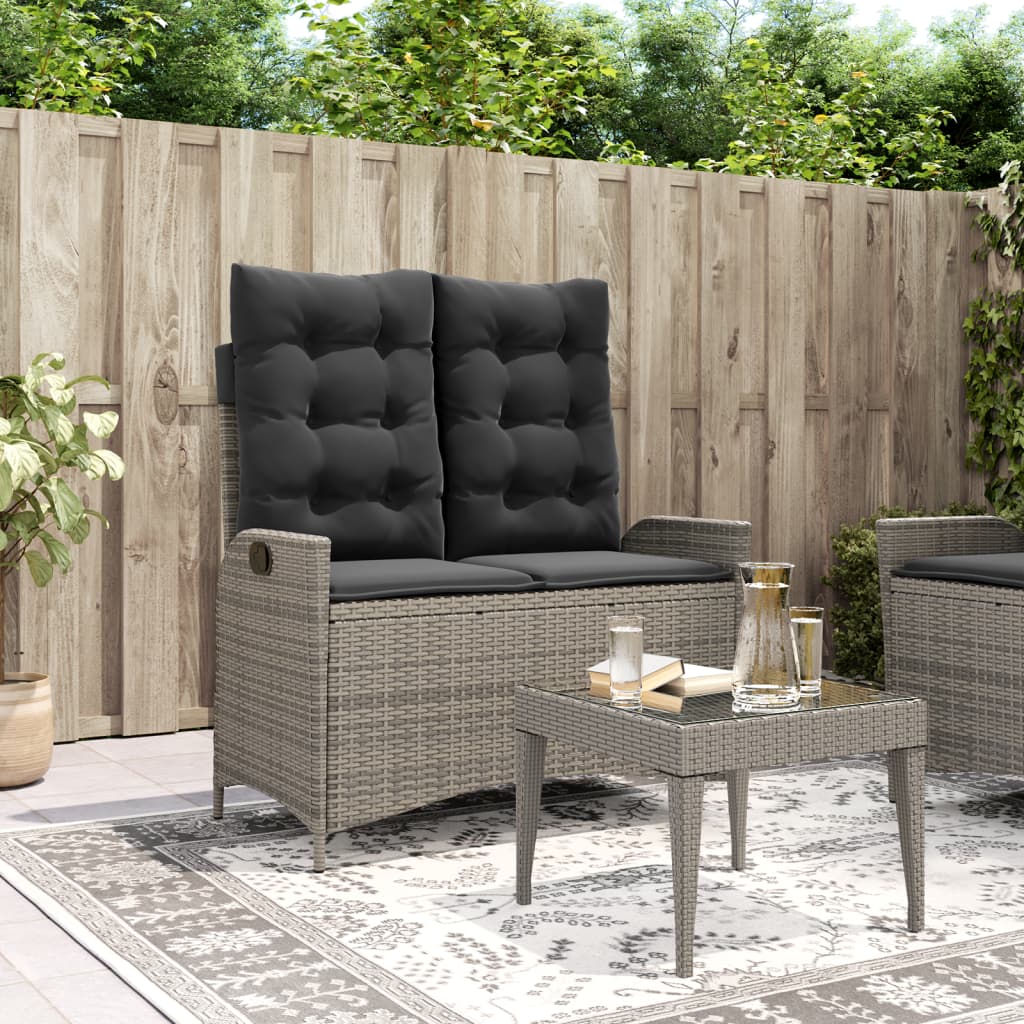 Reclining garden armchair with cushions grey synthetic rattan
