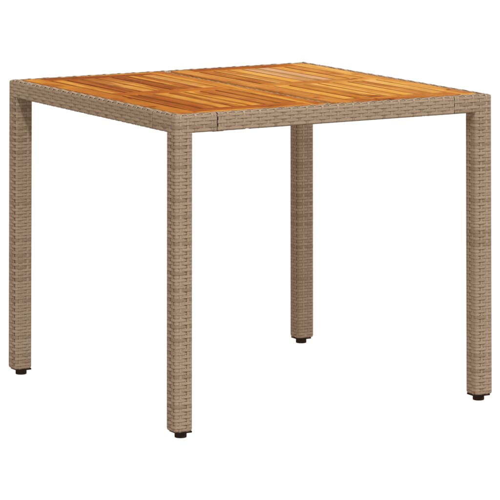 PE rattan and acacia wood garden table beige 90x90x75 cm