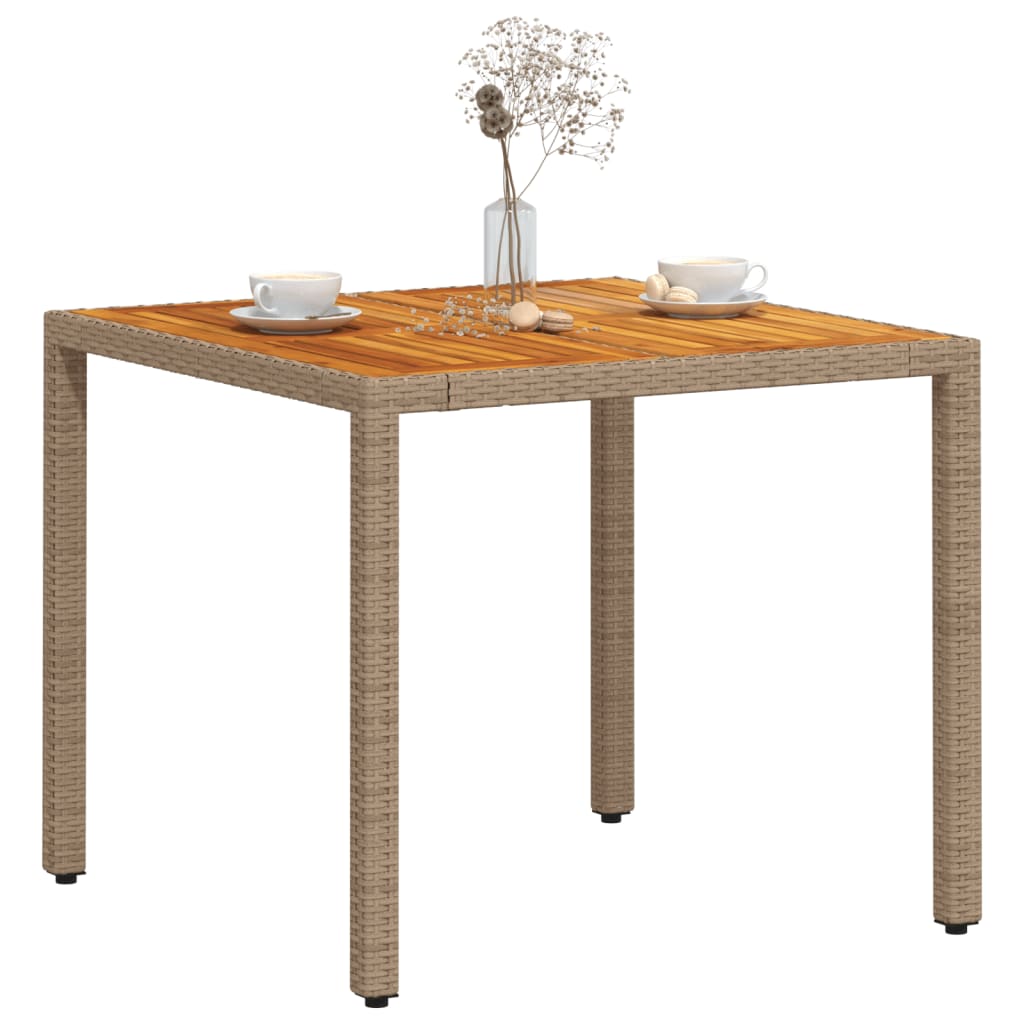 PE rattan and acacia wood garden table beige 90x90x75 cm