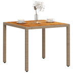 PE rattan and acacia wood garden table beige 90x90x75 cm