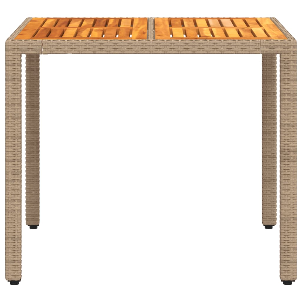 PE rattan and acacia wood garden table beige 90x90x75 cm