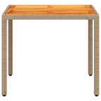 PE rattan and acacia wood garden table beige 90x90x75 cm