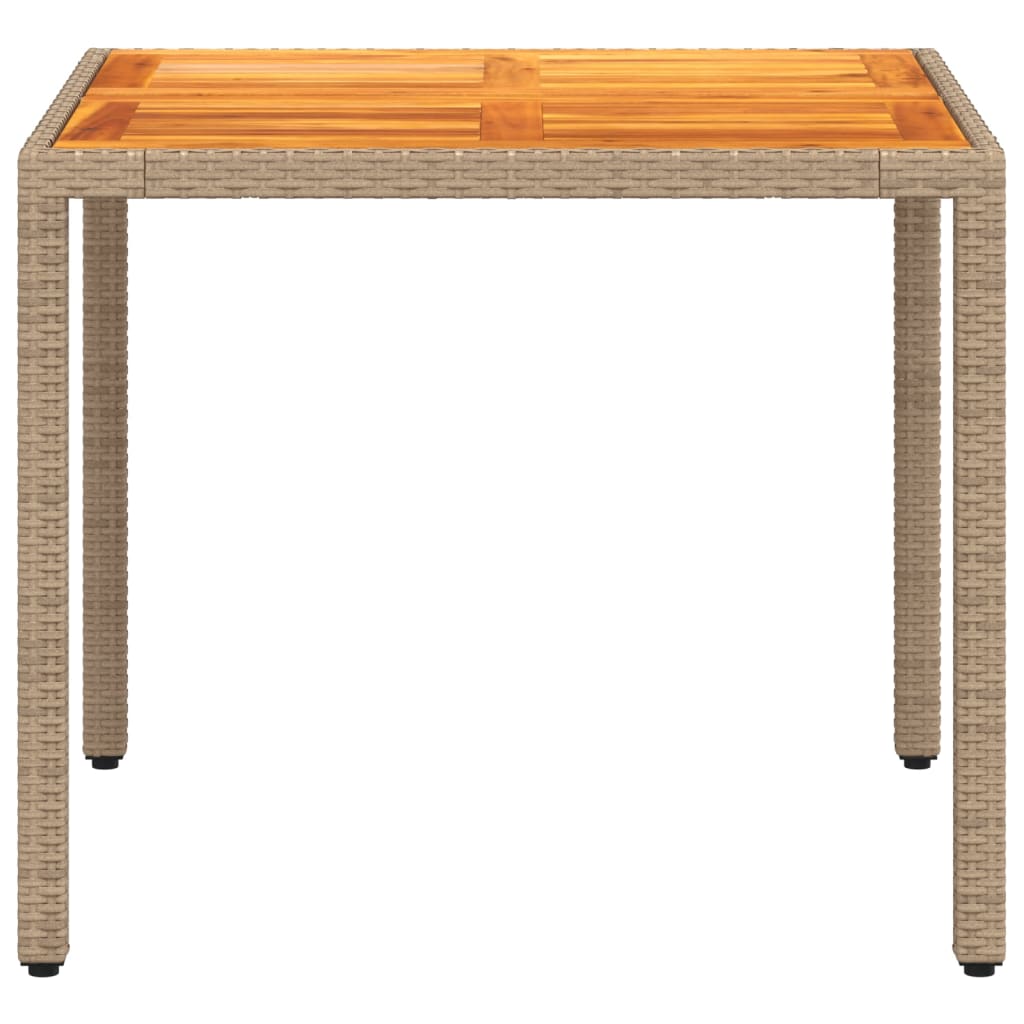 PE rattan and acacia wood garden table beige 90x90x75 cm