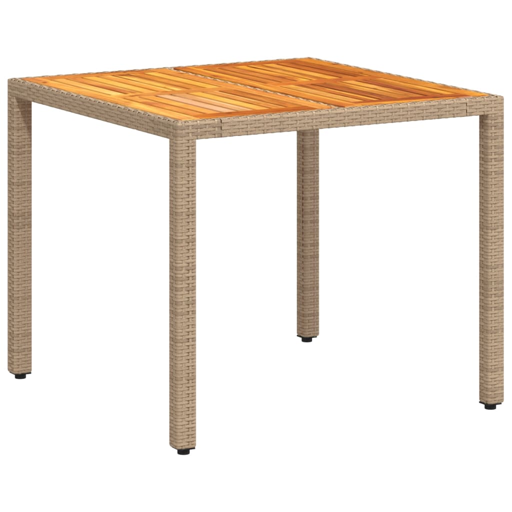 PE rattan and acacia wood garden table beige 90x90x75 cm