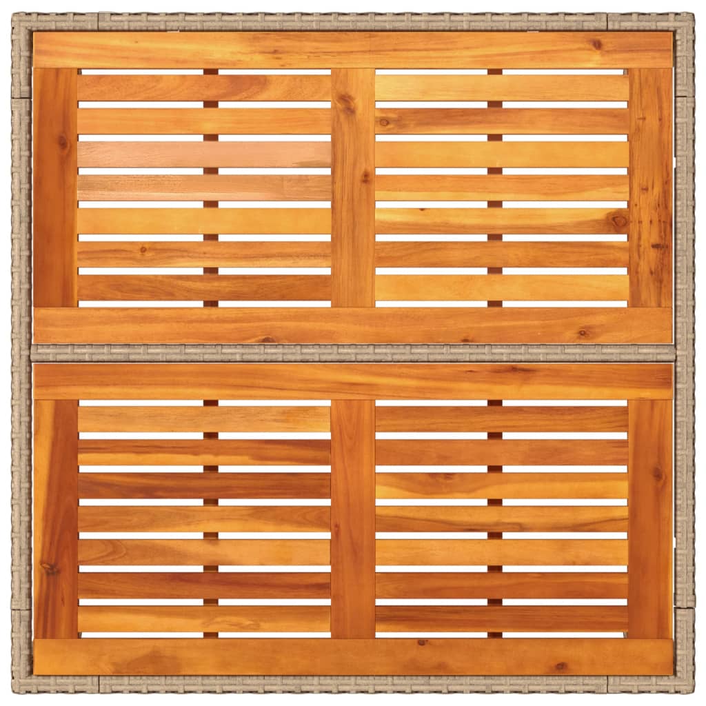 PE rattan and acacia wood garden table beige 90x90x75 cm