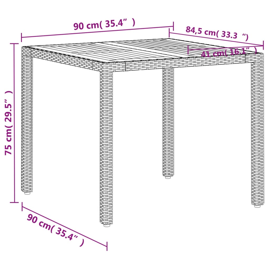 PE rattan and acacia wood garden table beige 90x90x75 cm