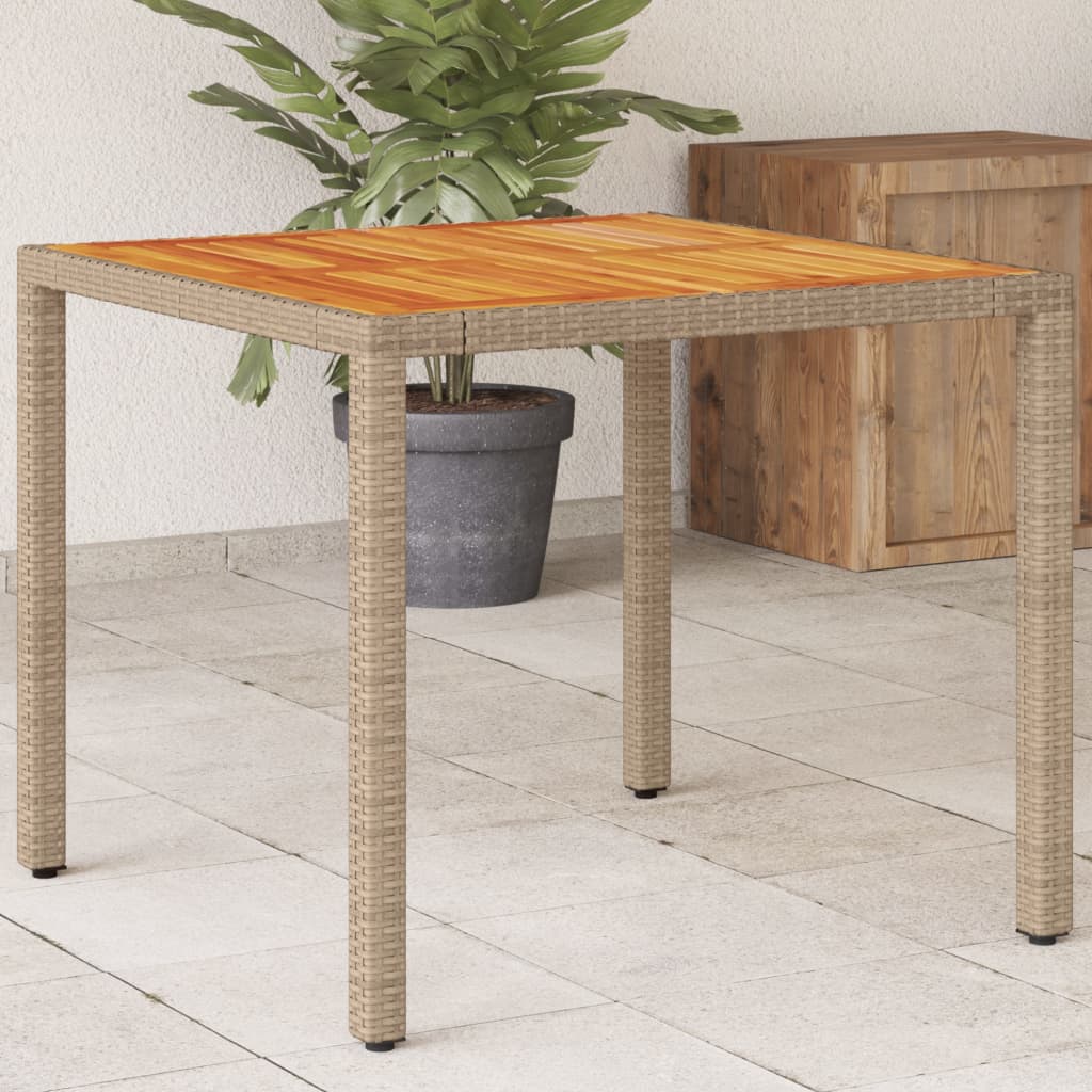 PE rattan and acacia wood garden table beige 90x90x75 cm