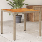 PE rattan and acacia wood garden table beige 90x90x75 cm