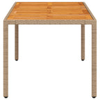 Mesa de jardín ratán PE beige y madera de acacia 190x90x75 cm