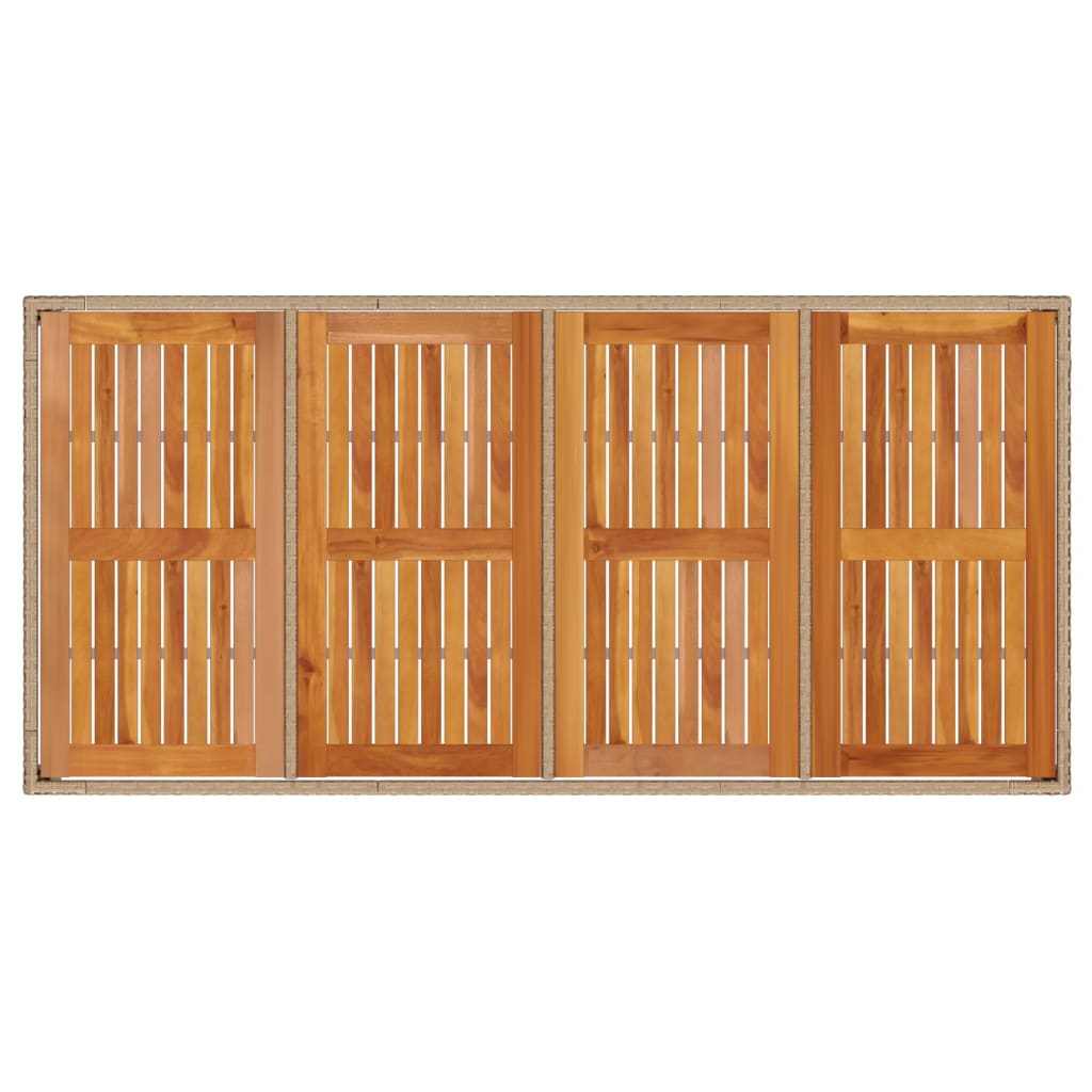 Mesa de jardín ratán PE beige y madera de acacia 190x90x75 cm