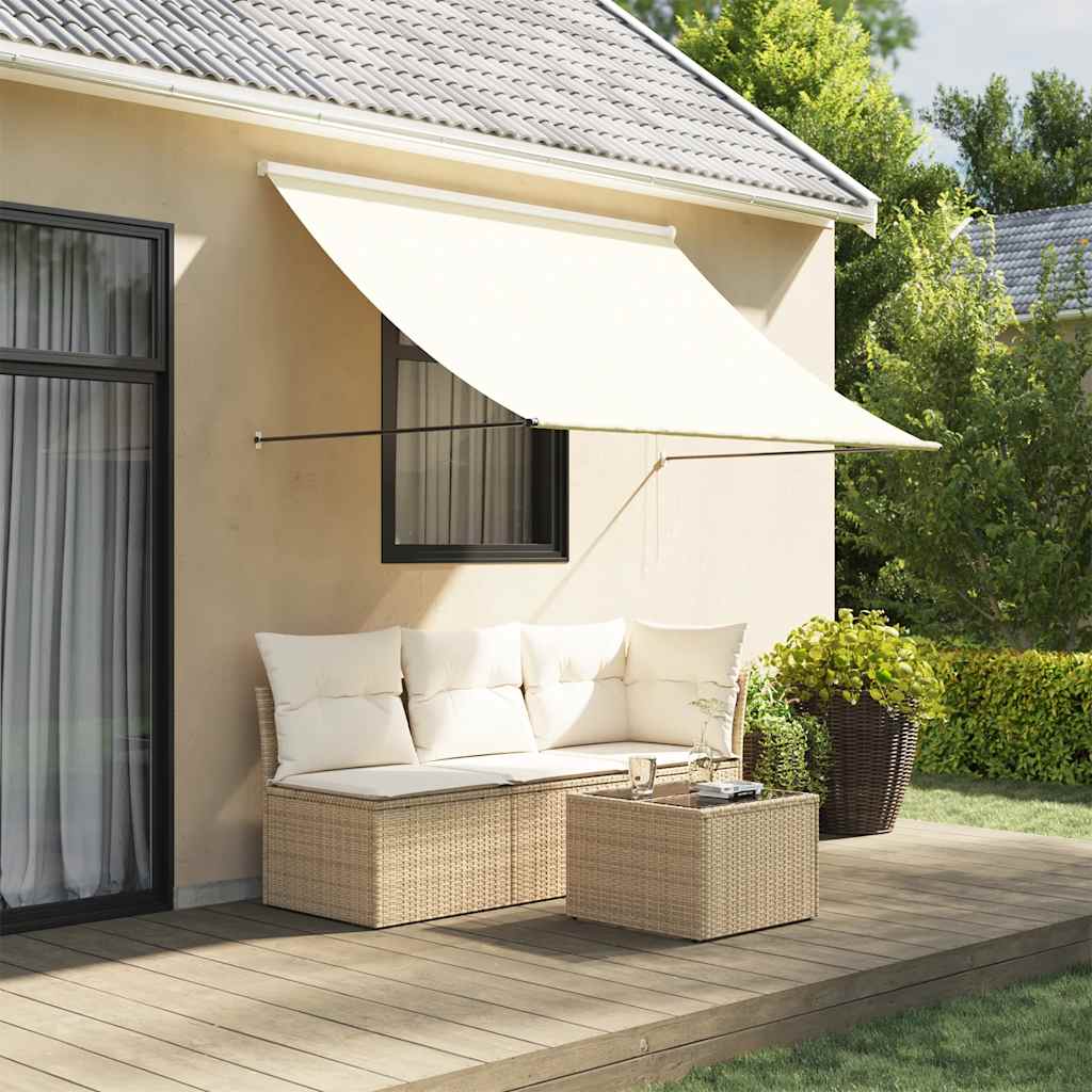 Toldo retráctil aluminio y tela amarillo y blanco 3,5x2,5 m