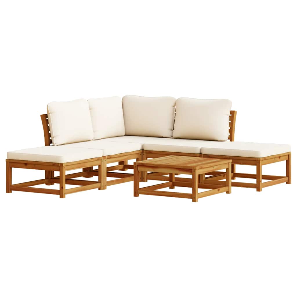 Juego de muebles jardín 6 pzas con cojines madera maciza acacia