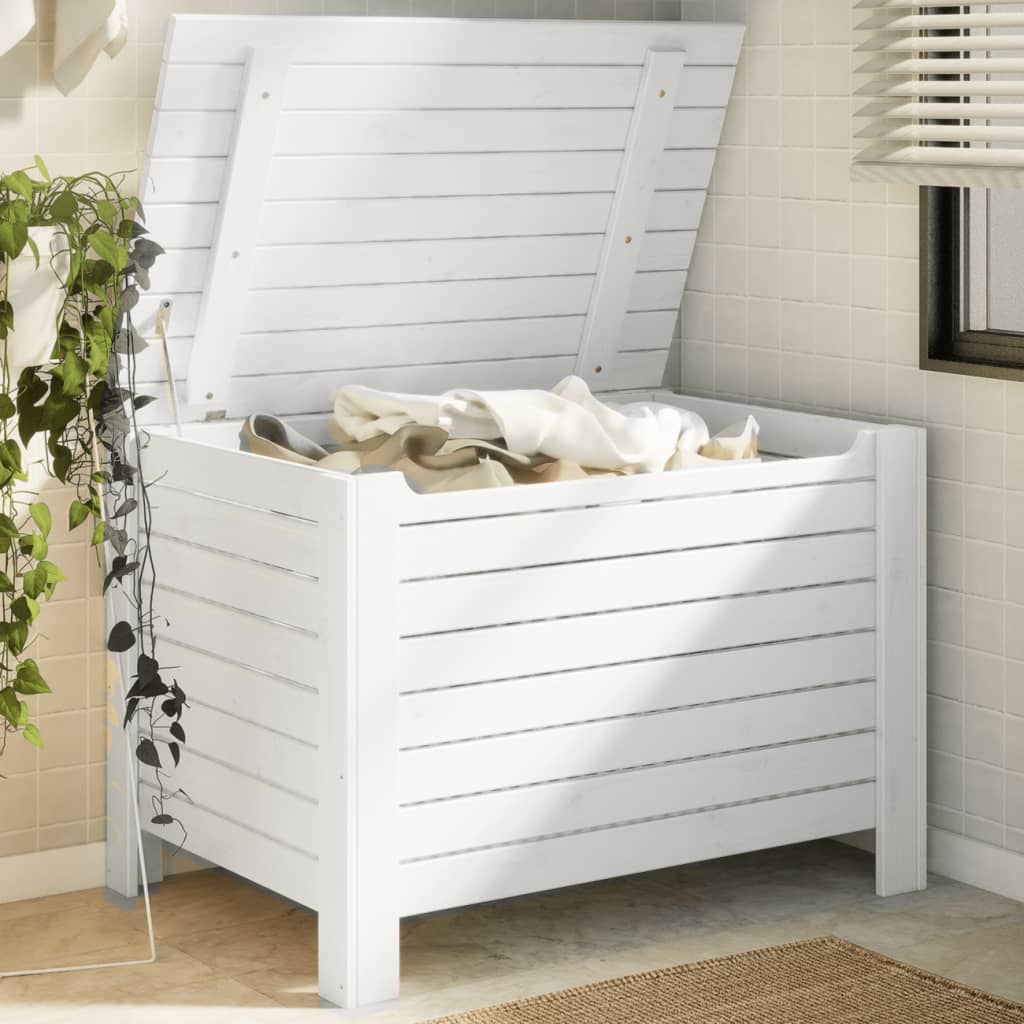 Caixa de arrumação e tampa RANA madeira maciça branca 100x49x54cm