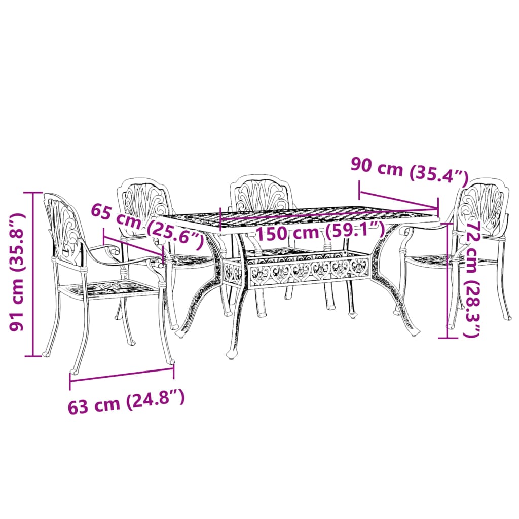 Juego de comedor de jardín 5 piezas aluminio fundido blanco