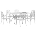 Juego de comedor de jardín 7 piezas aluminio fundido blanco