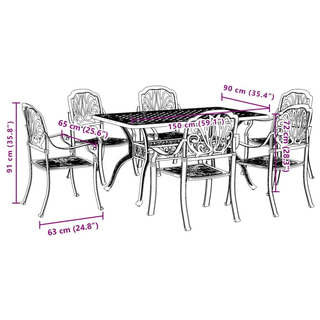 Juego de comedor de jardín 7 piezas aluminio fundido blanco