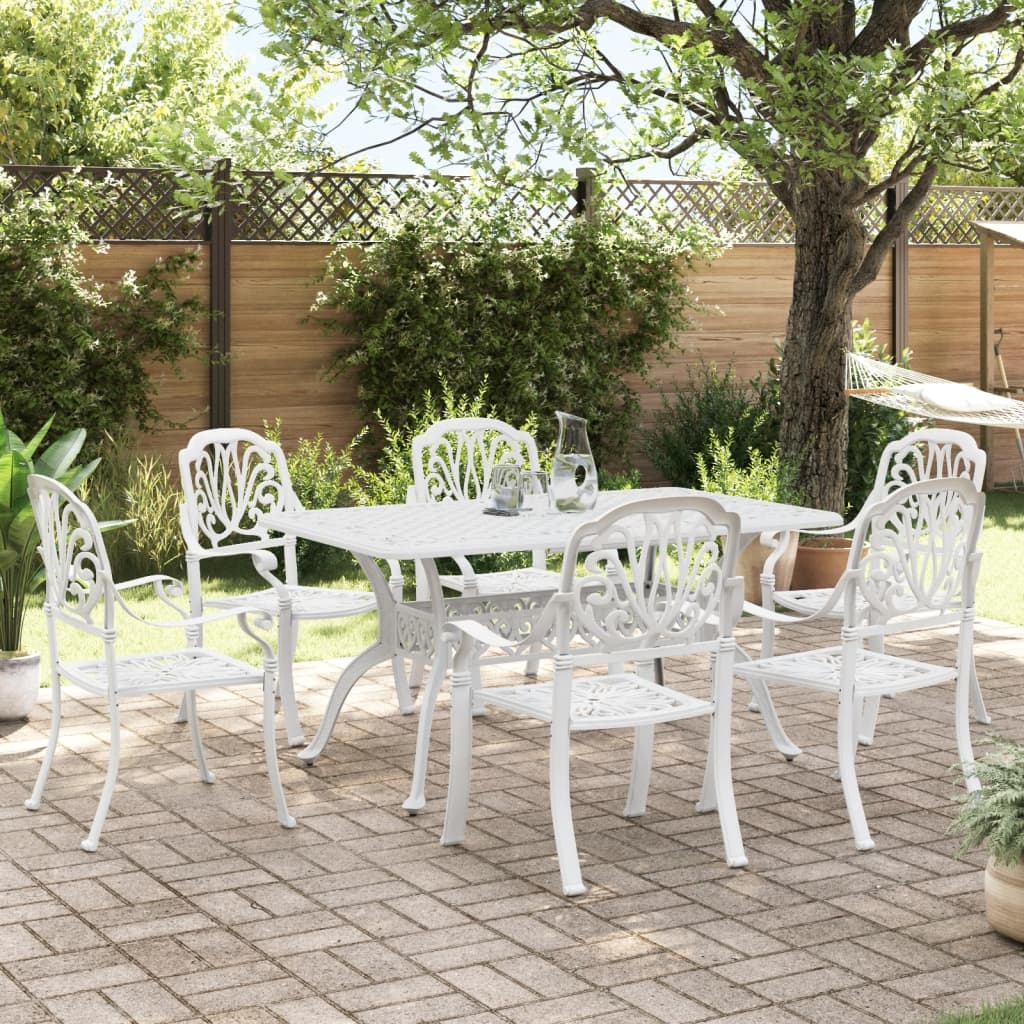 Juego de comedor de jardín 7 piezas aluminio fundido blanco