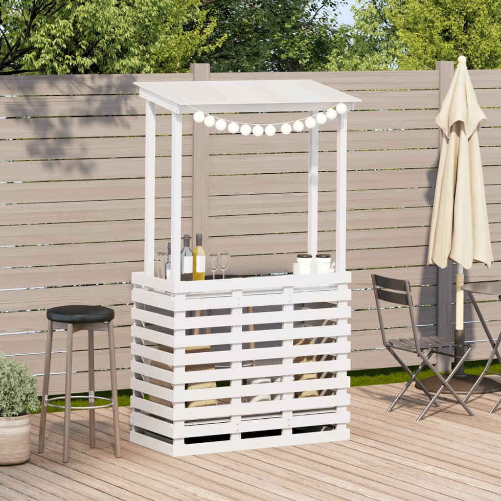 Solid Wood Garden Bar Table White 112.5x57x195.5 cm