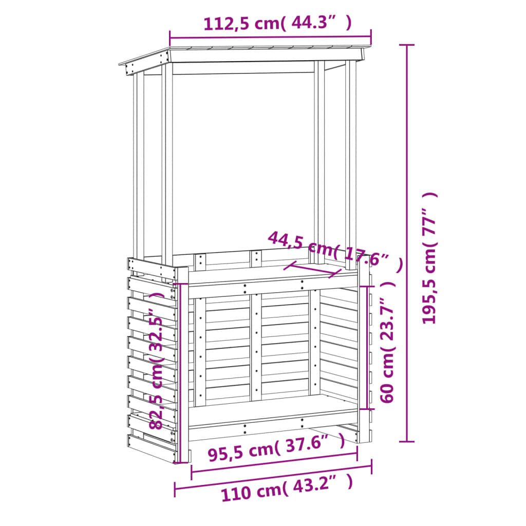 Solid Wood Garden Bar Table White 112.5x57x195.5 cm