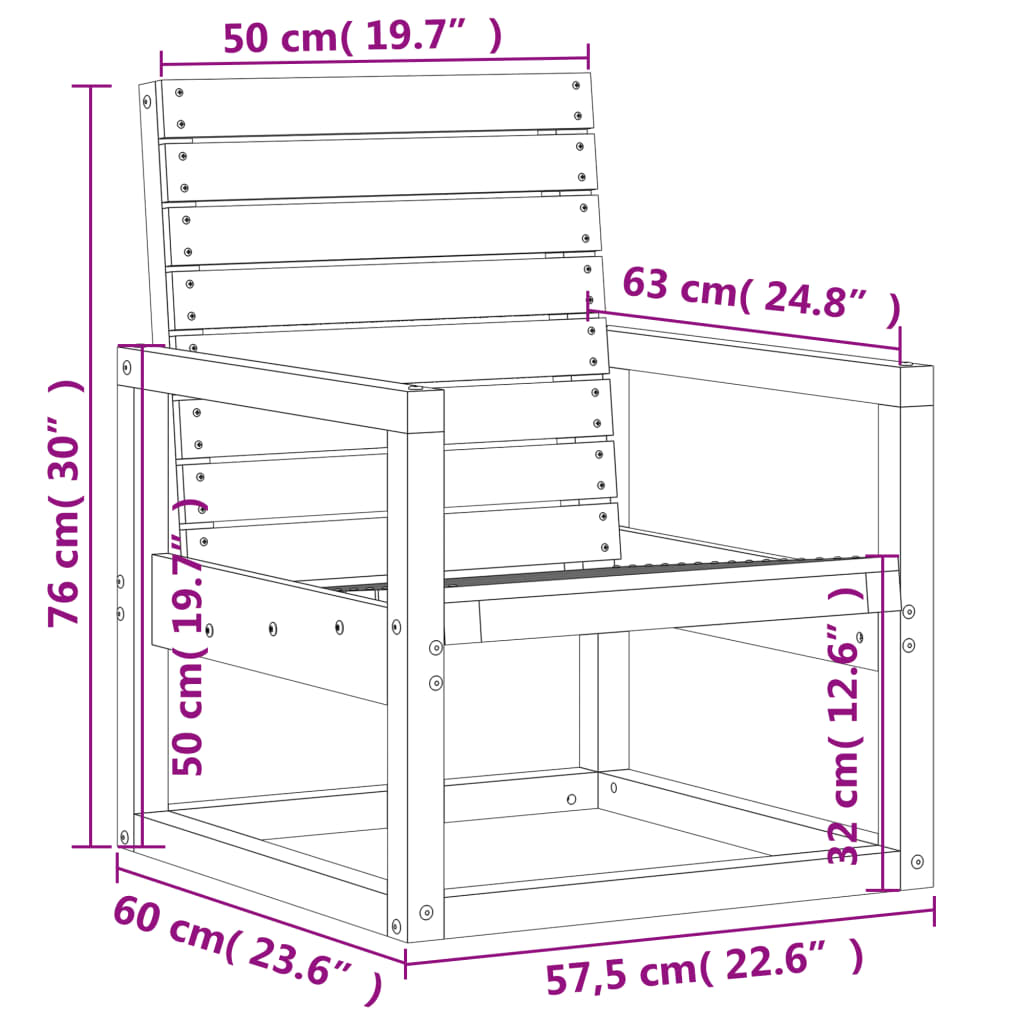 Silla de jardín madera maciza de pino blanco 57,5x63x76 cm