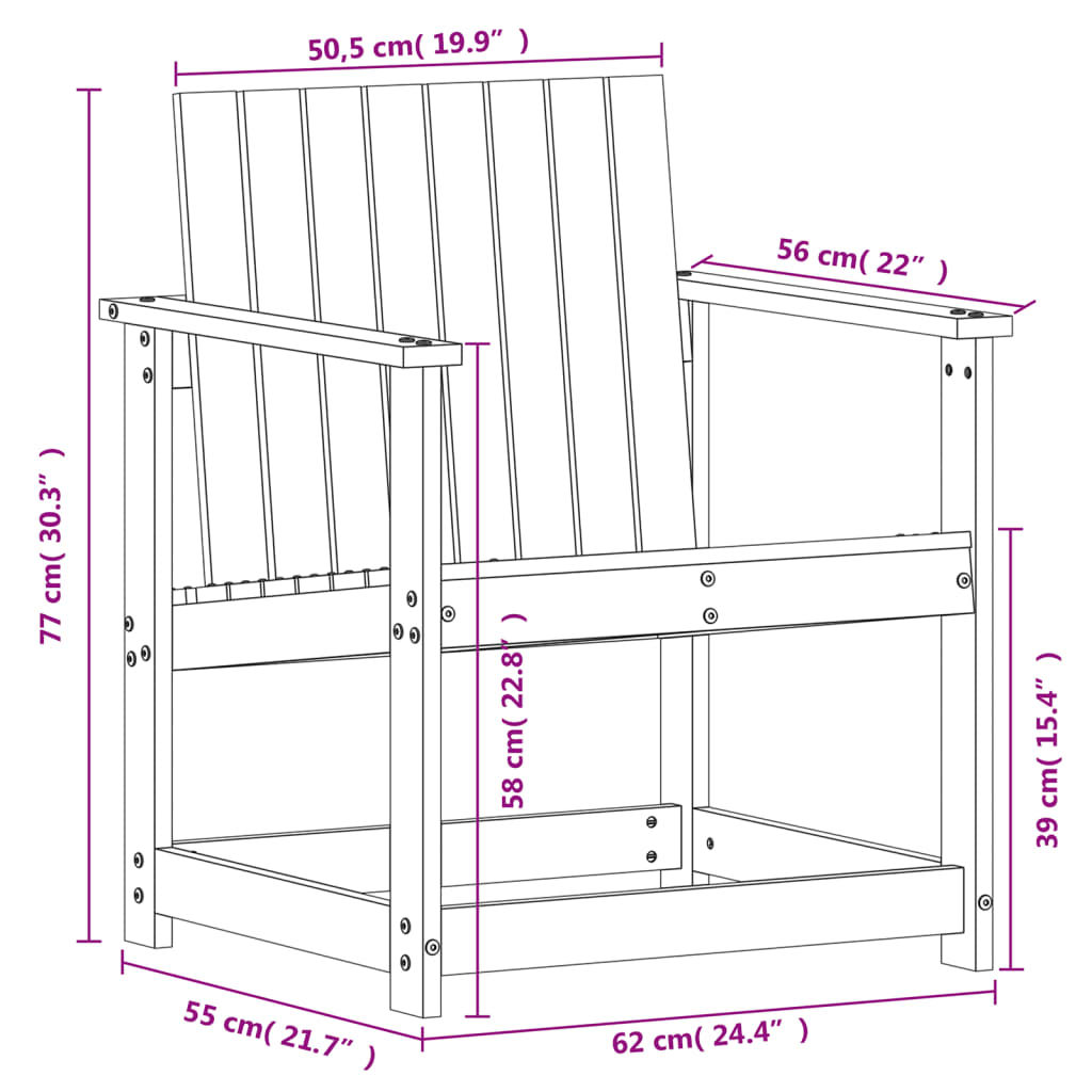 Silla de jardín madera maciza de pino blanco 62x56x77 cm