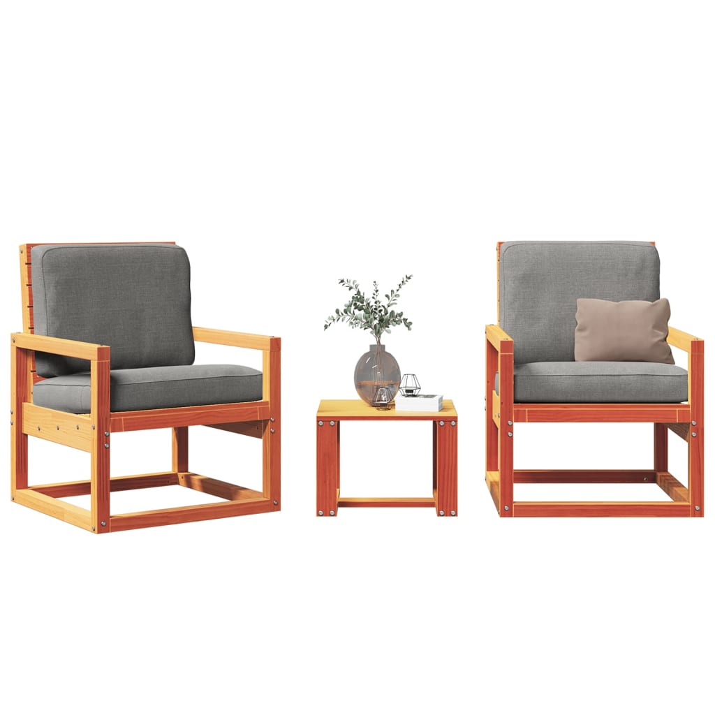 Juego de muebles de jardín 3 pzas madera maciza de pino gris
