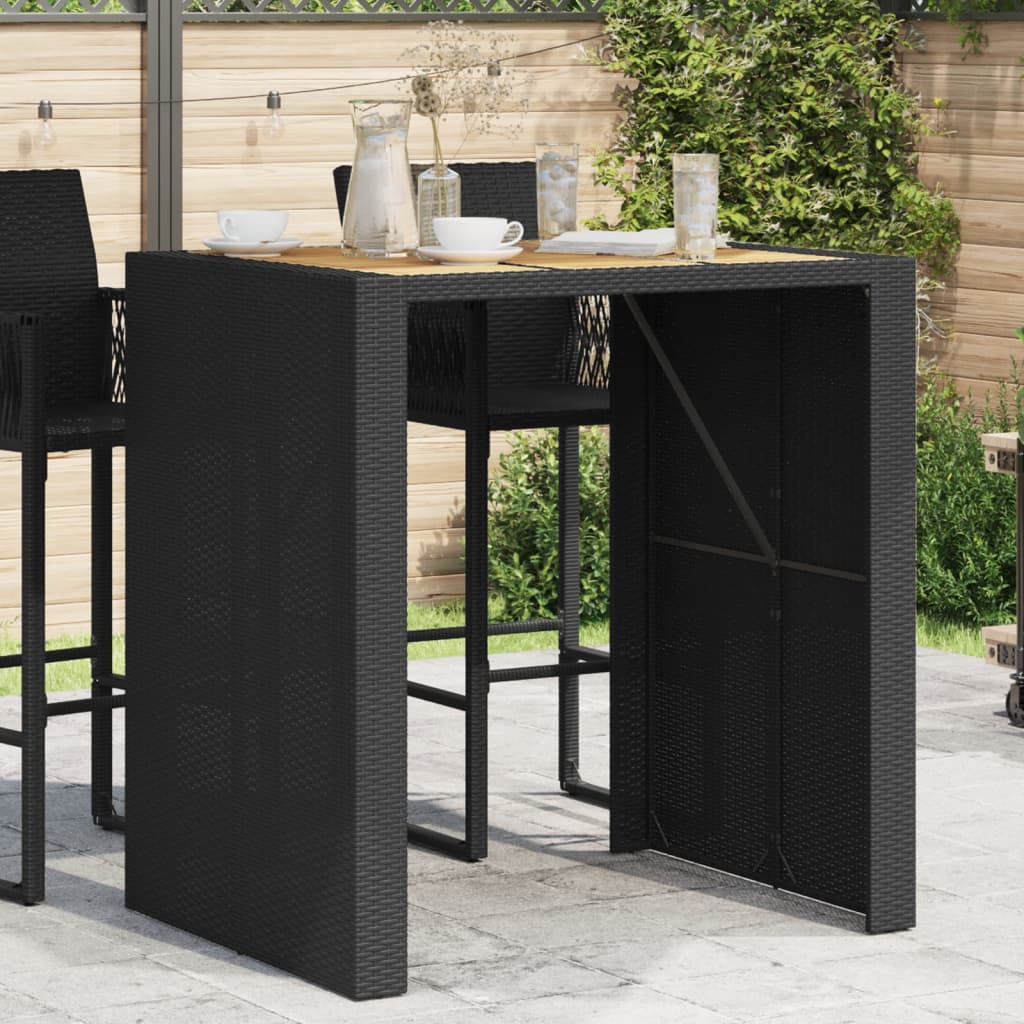 High garden table with wooden top, gray PE rattan 105x80x110 cm