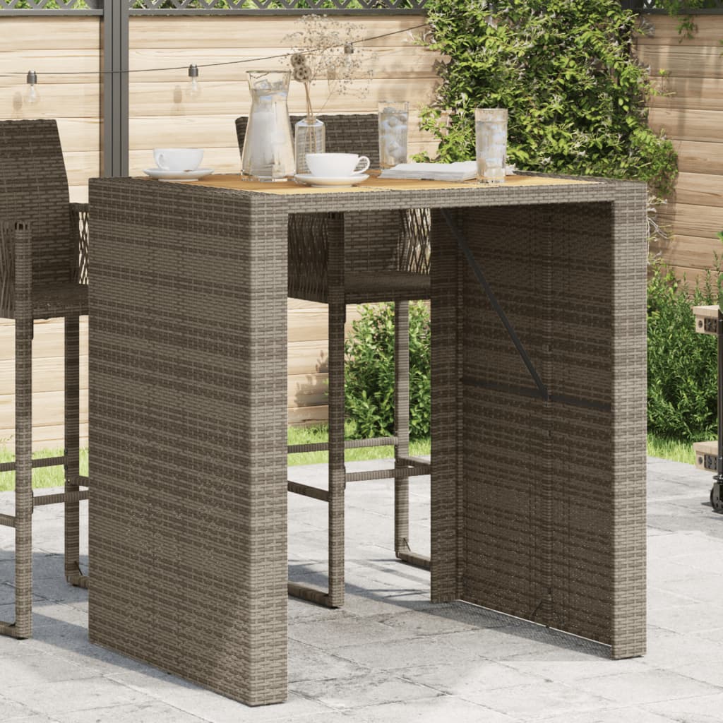 Mesa alta jardín superficie madera ratán PE gris 105x80x110 cm
