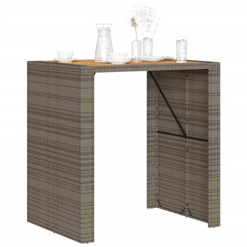 Mesa alta jardín superficie madera ratán PE gris 105x80x110 cm