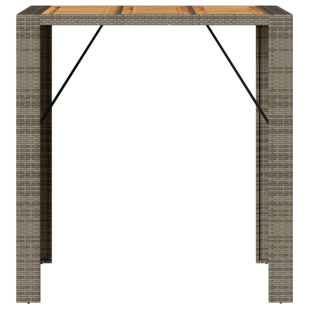 Mesa alta jardín superficie madera ratán PE gris 105x80x110 cm