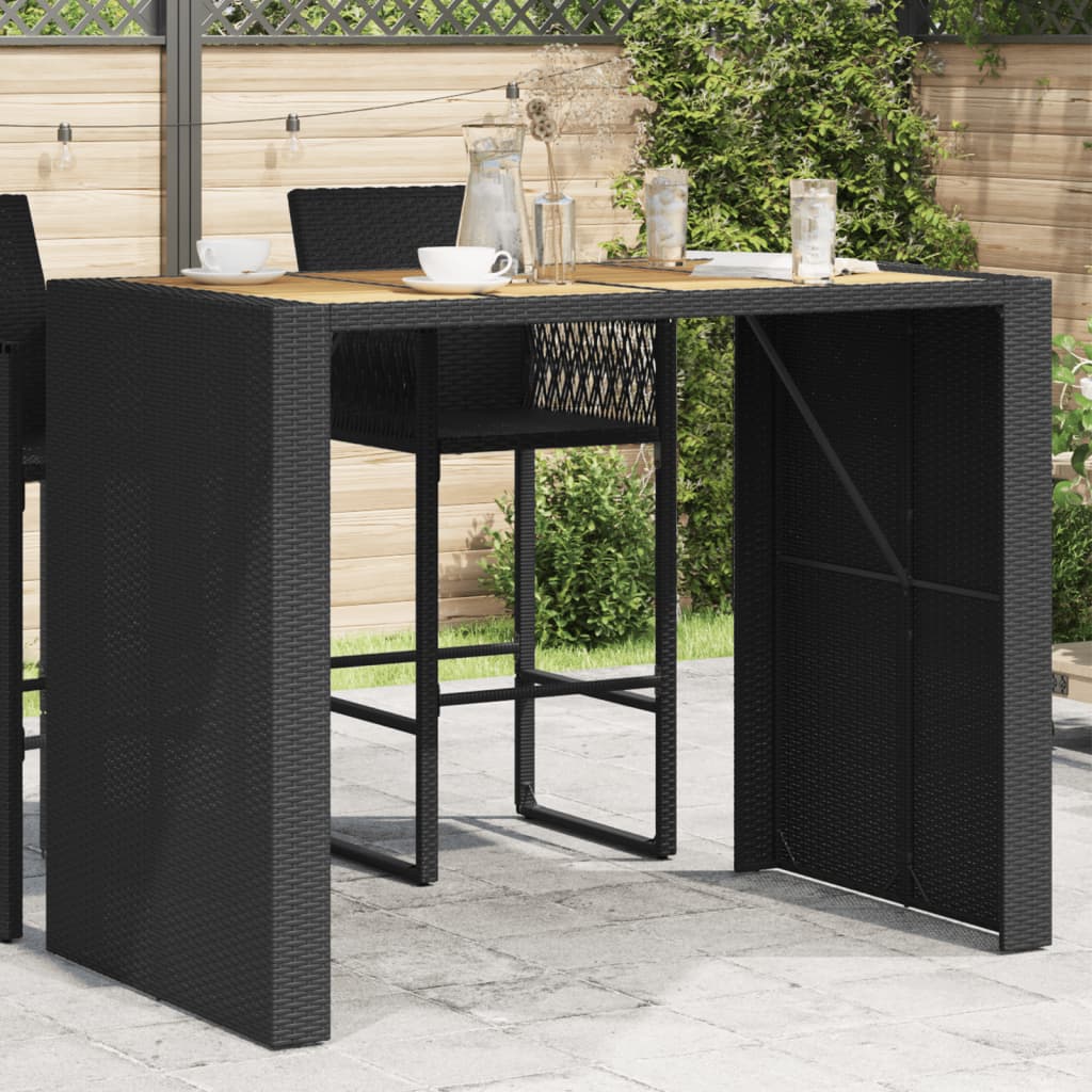 High garden table with wooden top, gray PE rattan 105x80x110 cm