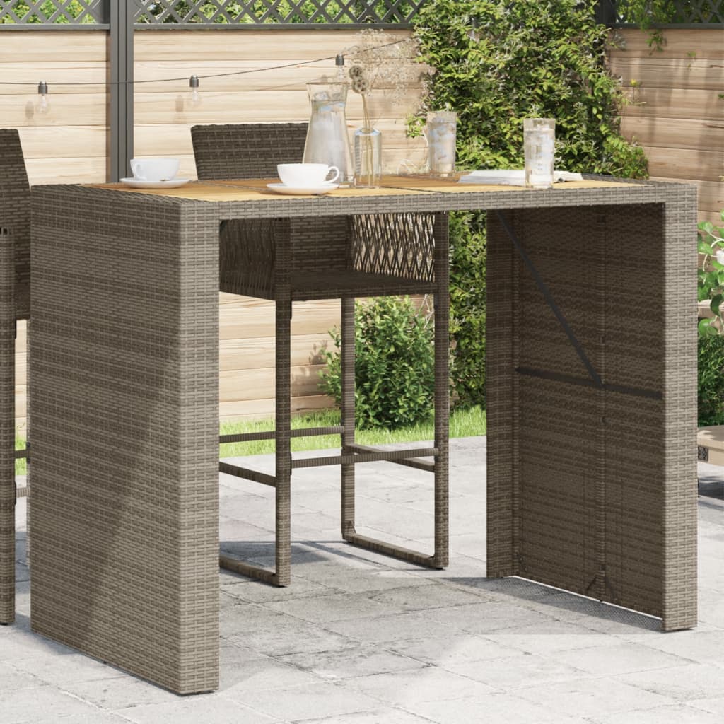 High garden table with wooden top, gray PE rattan 105x80x110 cm