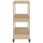 Carrito de bar 3 niveles ratán PE y madera maciza acacia beige