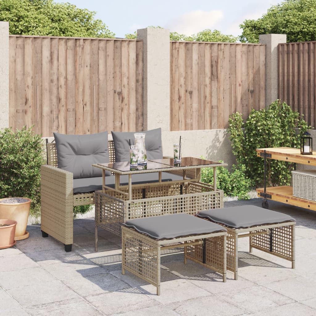 Set sofás jardín 4 pzas y cojines ratán PE vidrio gris claro