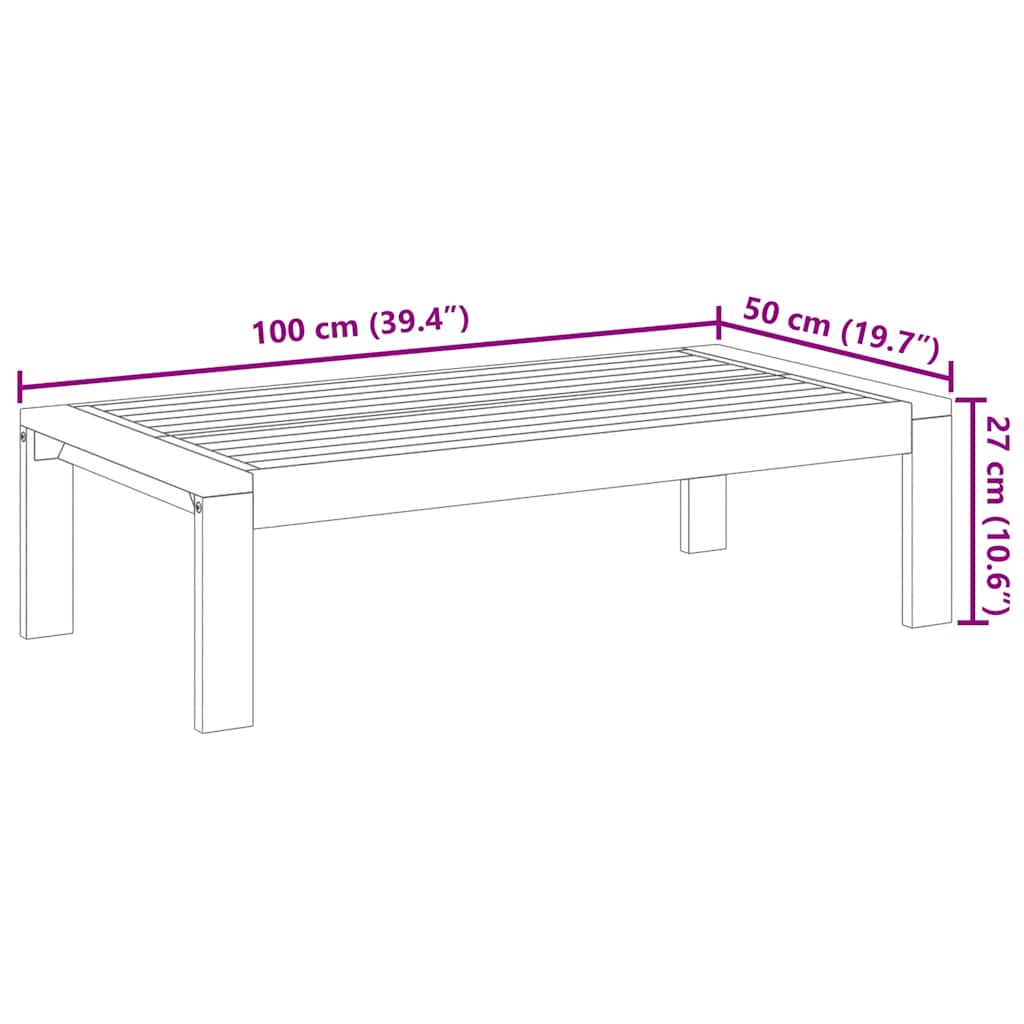 Mesa de jardín madera maciza de acacia 100x50x27 cm