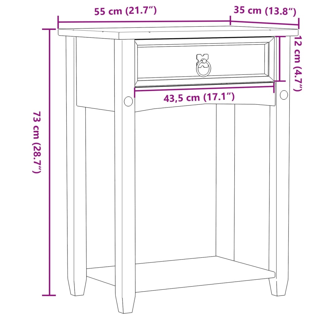 Mesa consola Corona madera maciza de pino 55x35x73 cm