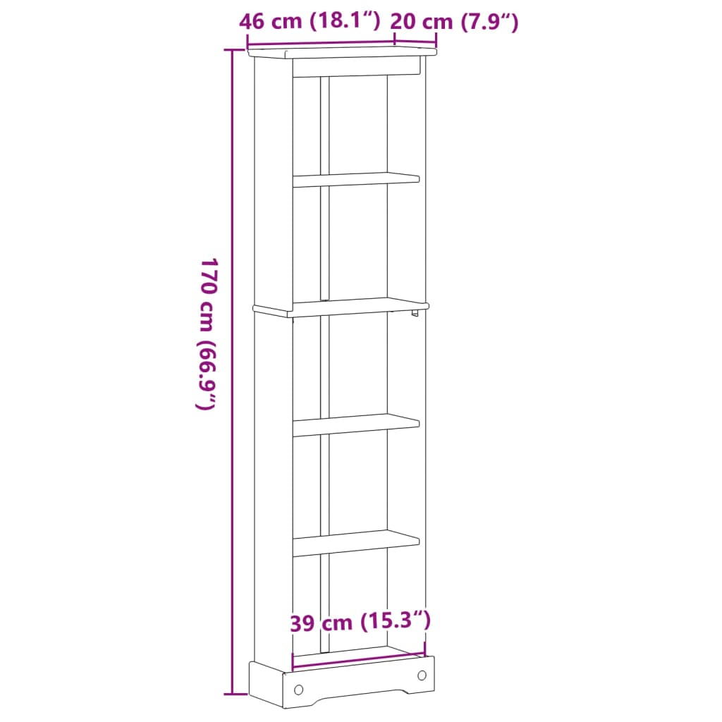 Estantería Corona madera maciza de pino 46x20x170 cm