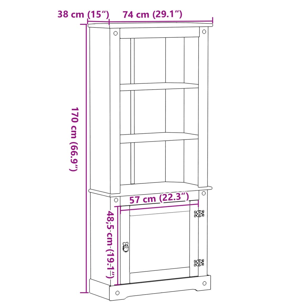 Aparador Corona madera maciza de pino 74x38x170 cm