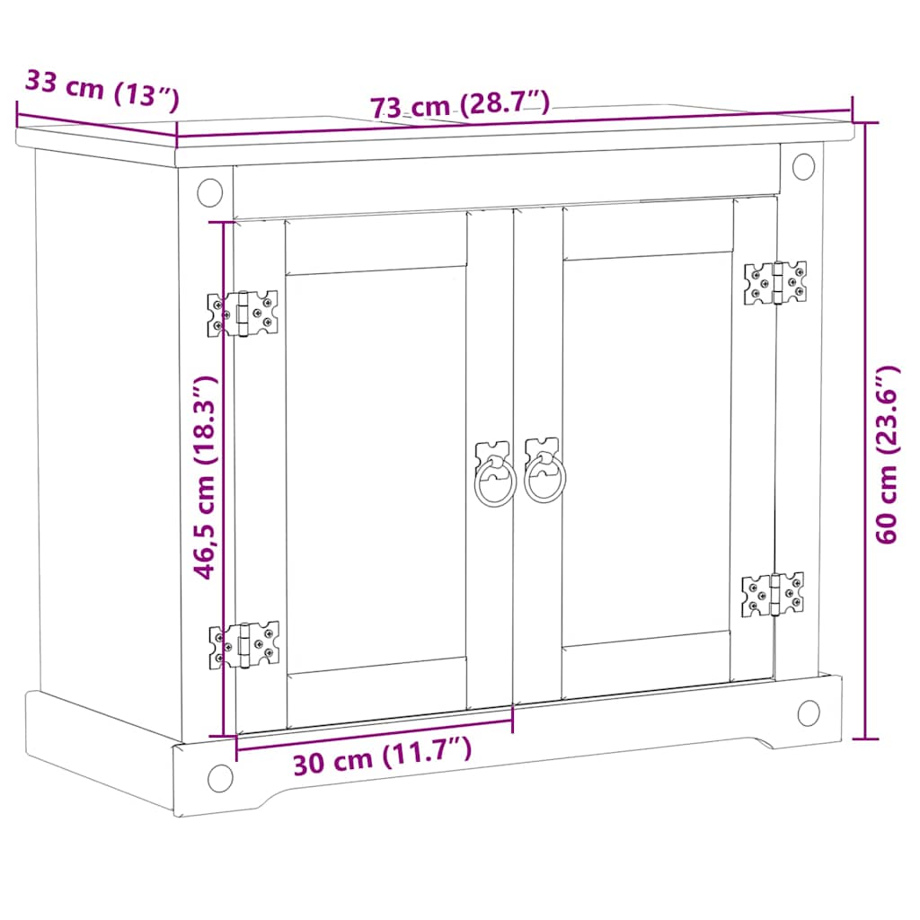 Mueble de lavabo de baño Corona madera maciza pino 73x33x60 cm