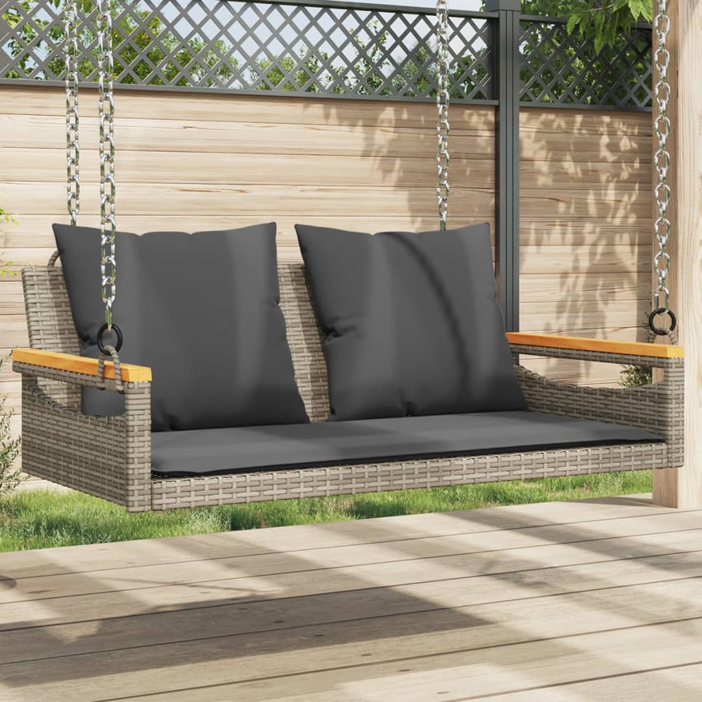 Banco columpio con cojines ratán sintético beige 109x62x40 cm