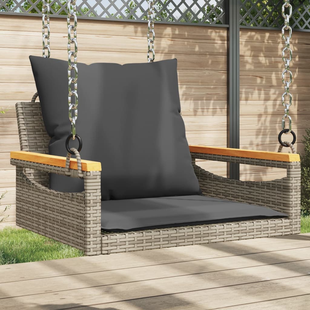 Banco columpio con cojines ratán sintético beige 109x62x40 cm