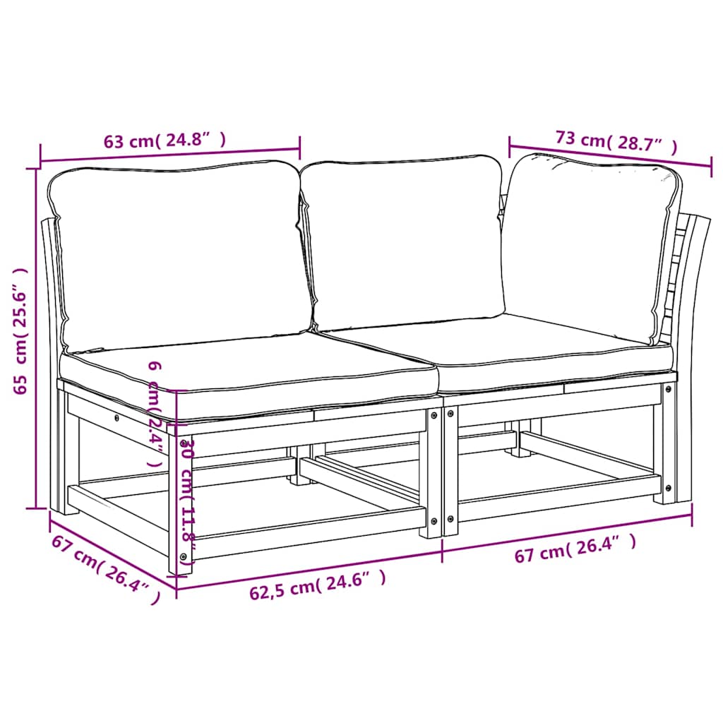 Set de muebles de jardín 2 piezas con cojines madera acacia