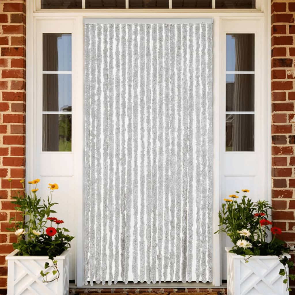 Blue and White Chenille Fly Curtain 100x200 cm