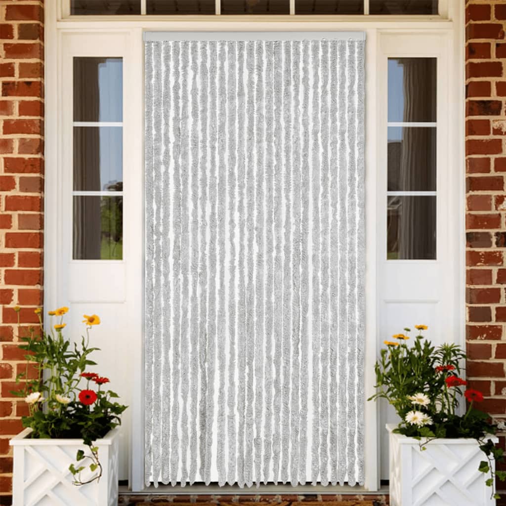Blue and White Chenille Fly Curtain 100x200 cm