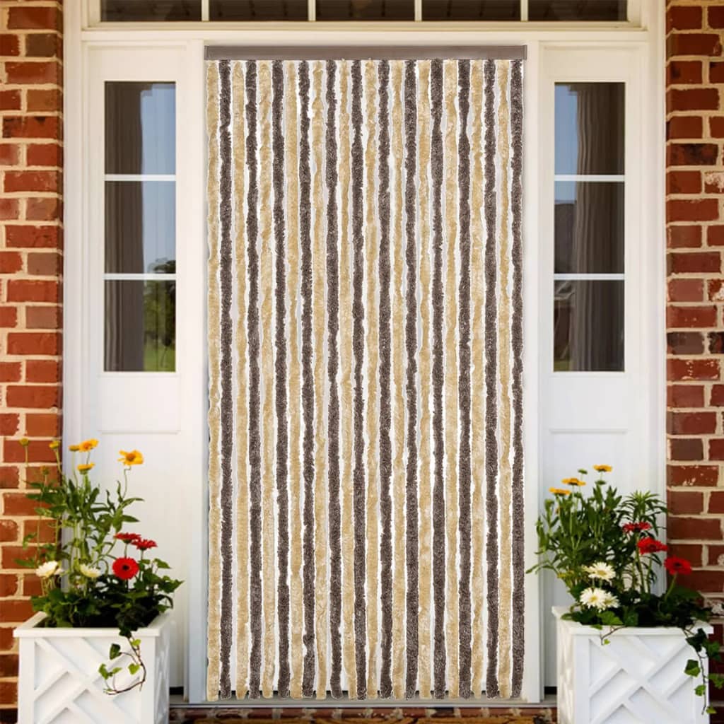 Blue and White Chenille Fly Curtain 100x200 cm