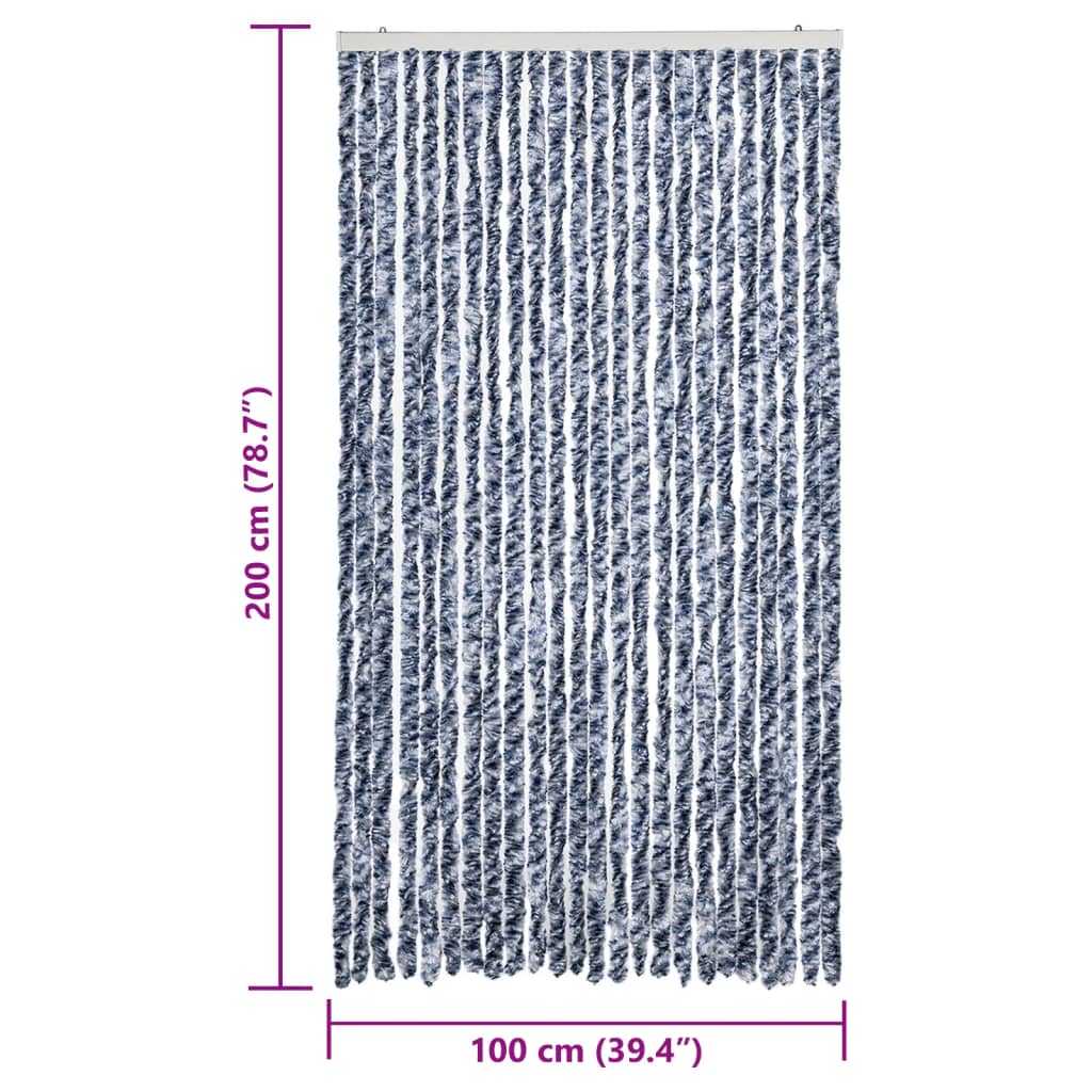 Cortina antimoscas chenilla azul y blanco 100x200 cm