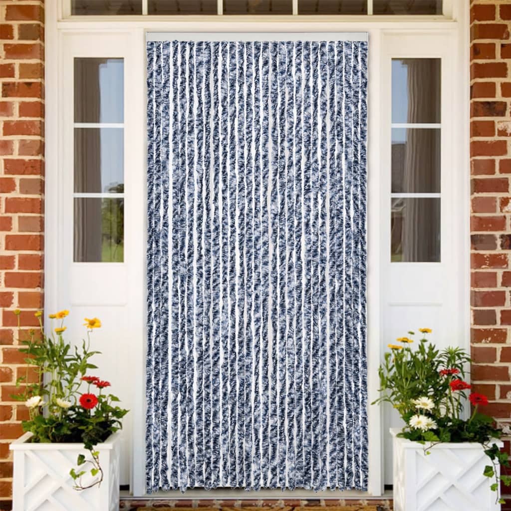 Blue and White Chenille Fly Curtain 100x200 cm